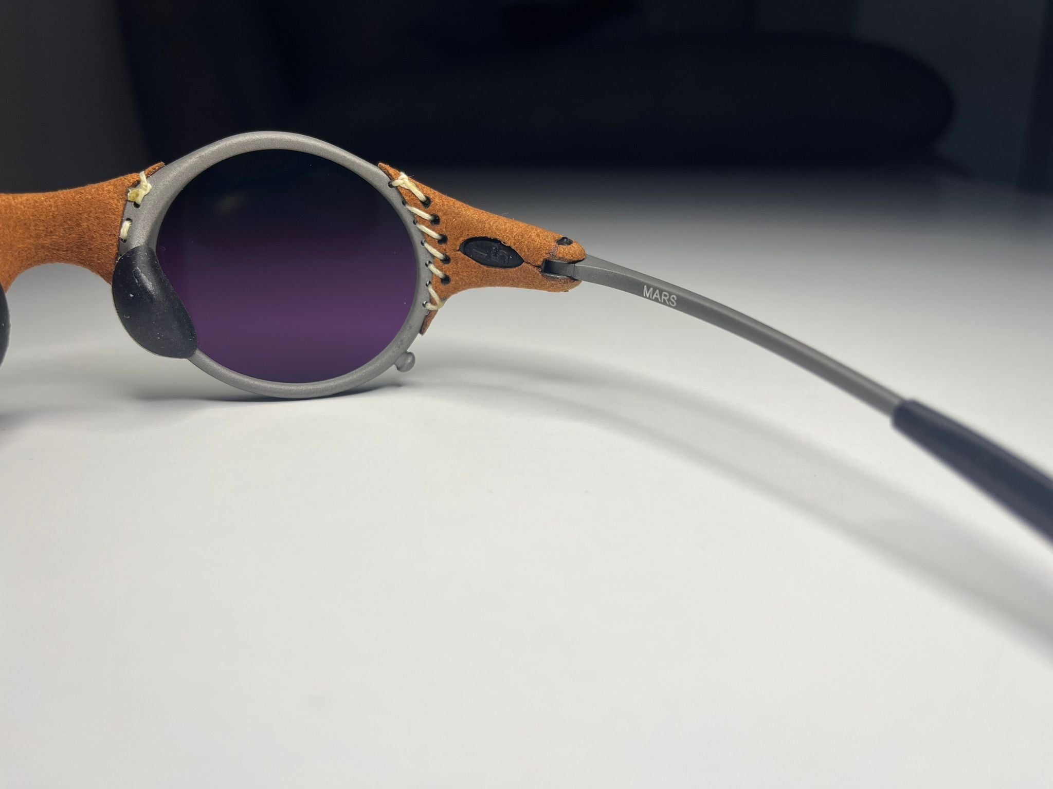 SteamPunk- Titanium/Leather Frame- Purple/Green/Blue Lenses- Polarized