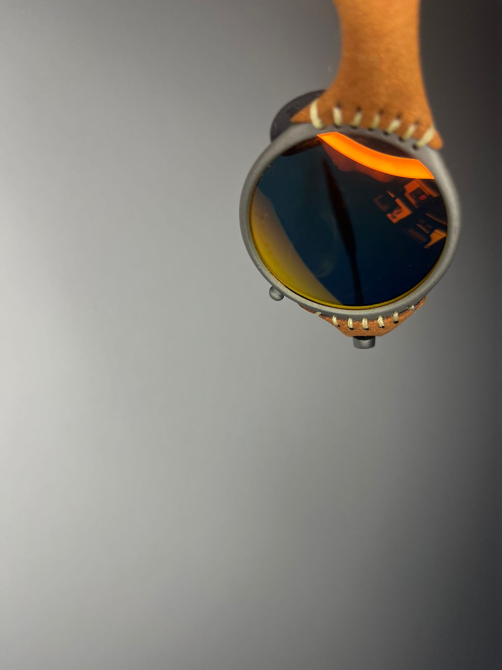 SteamPunk- Titanium/Leather Frame- Ruby Lenses- Polarized