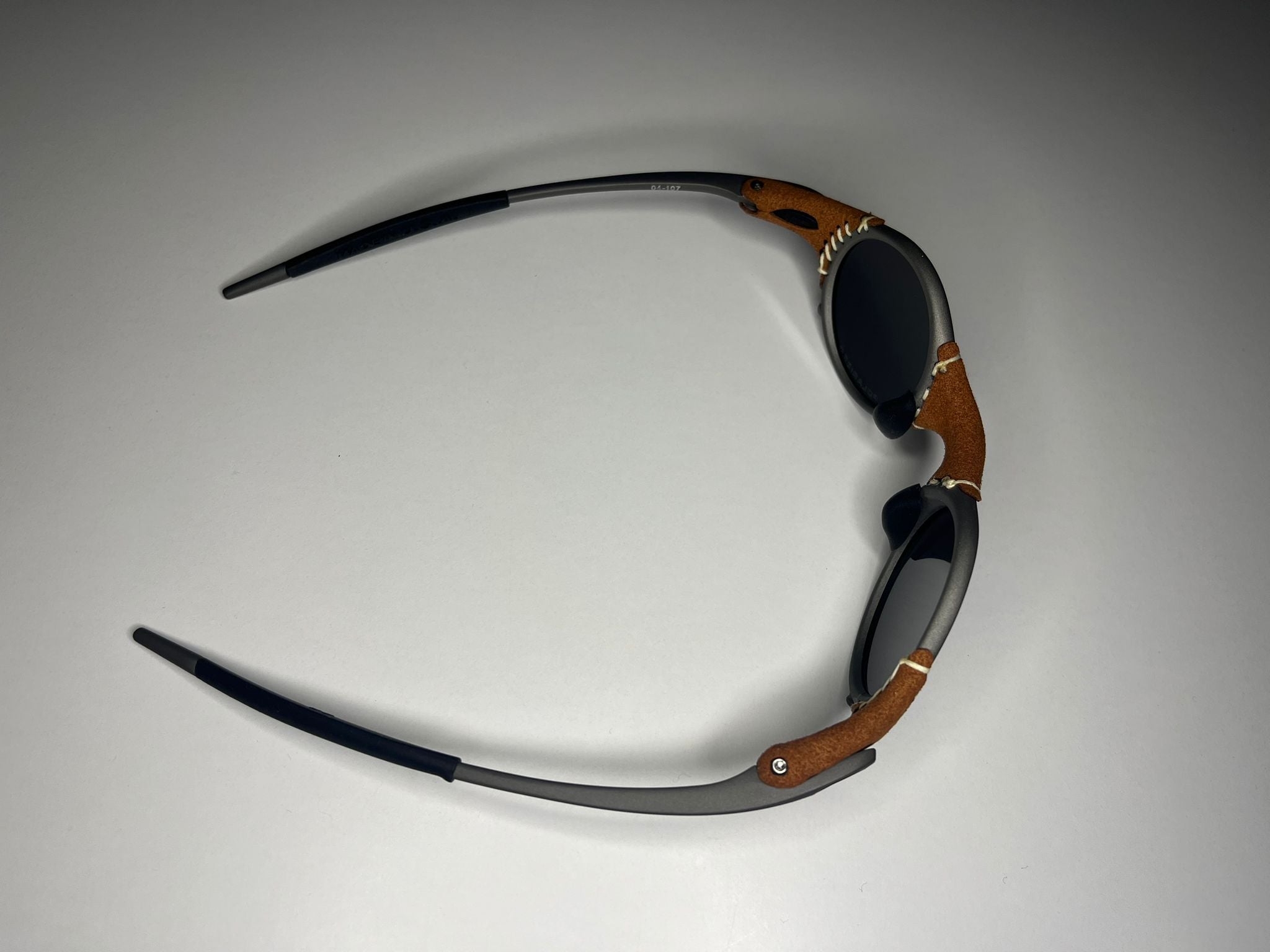 SteamPunk- Gray Frame-Wrapped Leather Cover- Mirror Lenses- Polarized