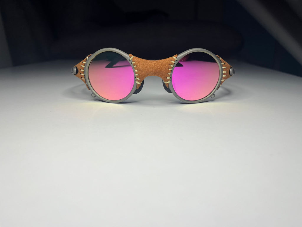 SteamPunk- Titanium/Leather Frame- Pink/Yellow Lenses- Polarized