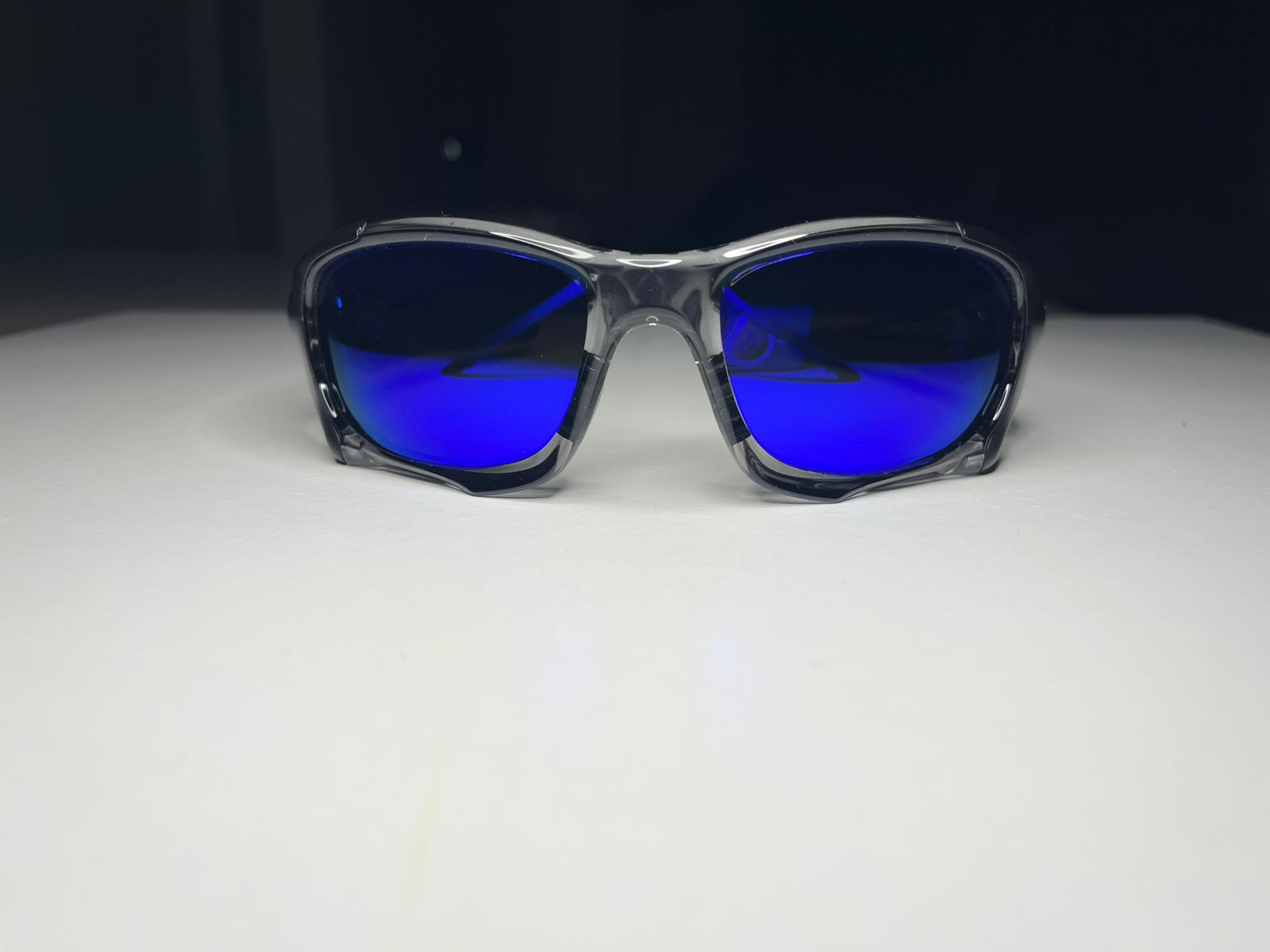K9- Matte Black with Semi-Transparent Frames- Metallic Blue Lenses- Polarized