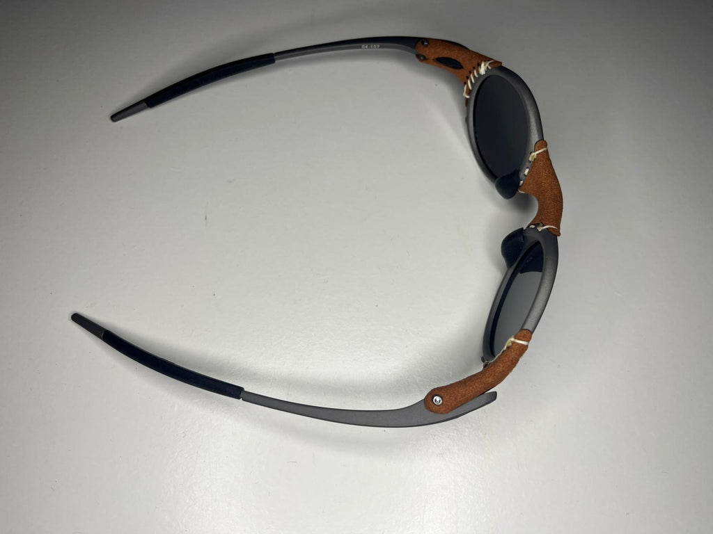 SteamPunk- Titanium Covered Leather- Matte Brown Lenses- Polarized